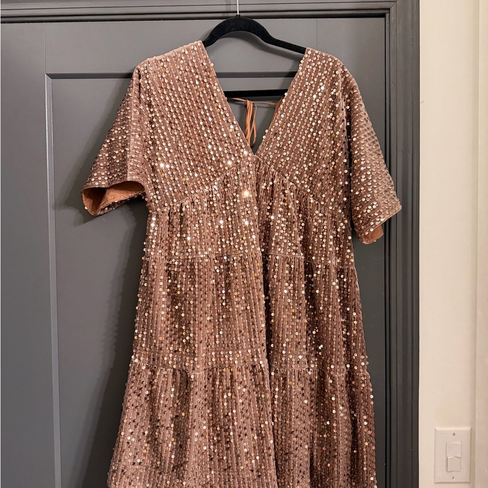 Wishlist Rose Gold Sequin Babydoll Dress
